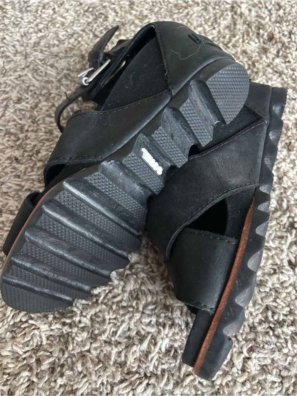 Sorel Black Crisscross Ankle Strap Wedge Sandals Joanne ll
